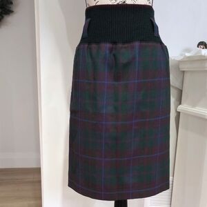 RODIER | Women's Green/Purple/Blue Plaid High-Waisted Pencil Skirt